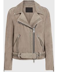 AllSaints Rosen Suede Biker Jacket - Brown