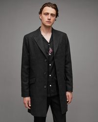 AllSaints - Manfred Wool Blend Single Breasted Coat - Lyst