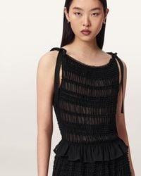AllSaints - Lotus Shirred Boat Neck Top - Lyst