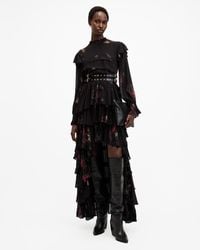 AllSaints - Cavarly Long Sleeve Ruffle Maxi Dress,, Mortem - Lyst