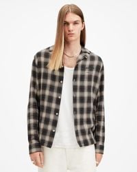 AllSaints - Underground Logo Check Long Sleeve Shirt,, Bison - Lyst