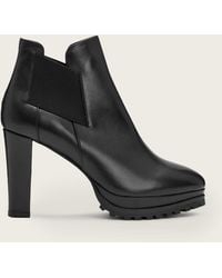 AllSaints - Sarris Platform Heeled Leather Boots - Lyst