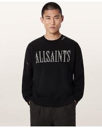 AllSaints - Crossed Oversized Crew Neck Embroidered Jumper - Lyst