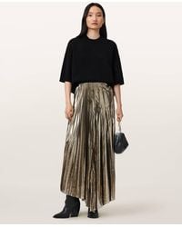 AllSaints - Jax Pleated Midi Skirt - Lyst