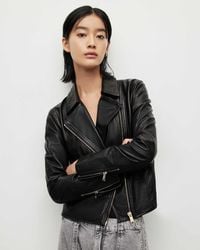AllSaints - Vela Slim Fit Leather Biker Jacket - Lyst