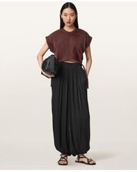 AllSaints - Mira Cropped Satin Drawcord T-Shirt - Lyst