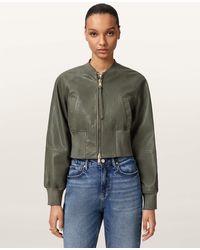 AllSaints - Leather Suri Cropped Leather Bomber Jacket, /Us 2 - Lyst