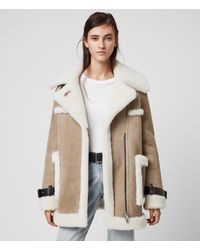 AllSaints Bronx Lammfell Jacke Womens - Braun