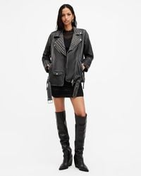 AllSaints - Billie Leather Conical Studded Jacket - Lyst