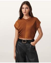 AllSaints - Mira Cropped Satin Drawcord T-Shirt - Lyst
