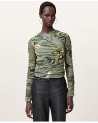 AllSaints - Polyester Hanako Print Mesh Wrap Top, /Us 6 - Lyst