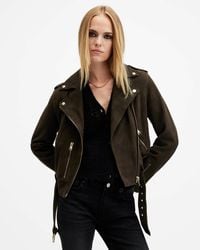 AllSaints - Balfern Belted Suede Biker Jacket - Lyst