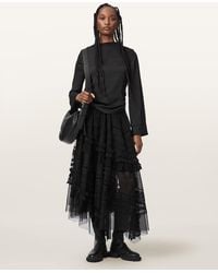AllSaints - Jen Tiered Lace Textile Midi Skirt - Lyst
