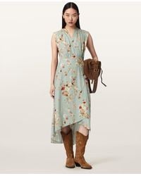 AllSaints - Mira Silk Blend Floral Midi Dress - Lyst