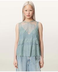 AllSaints - Clara Lace Mesh Sleeveless Top - Lyst