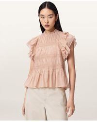 AllSaints - Harriet Short Sleeve Ruched Relaxed Fit Top - Lyst