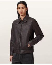 AllSaints - Alkan Zip Up Two Tone Leather Jacket - Lyst