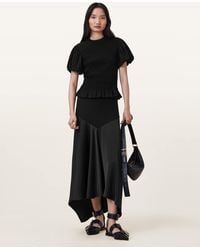 AllSaints - Pia Satin Asymmetric Maxi Skirt - Lyst