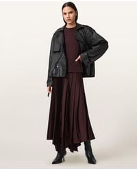 AllSaints - Jax Pleated Midi Skirt - Lyst