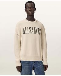AllSaints - Crossed Oversized Crew Neck Embroidered Sweater - Lyst