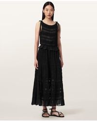 AllSaints - Lotus Shirred Maxi Skirt - Lyst