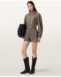 AllSaints - Anouk Cropped Leather Bomber Jacket - Lyst