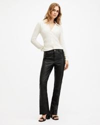 AllSaints - Pearson Slim Fit Raw Hem Leather Trousers, - Lyst