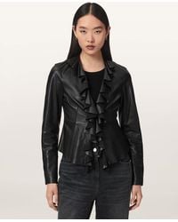 AllSaints - Luana Slim Fit Pleated Leather Shirt - Lyst