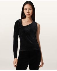 AllSaints - Ari Asymmetric Velvet Top - Lyst