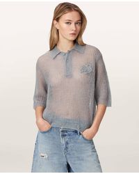 AllSaints - Anabel Pointelle Embroidered Polo T-Shirt - Lyst
