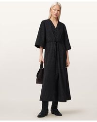 AllSaints - Polyester Diana Leopard Print Pleated Maxi Dress, /Us 2 - Lyst