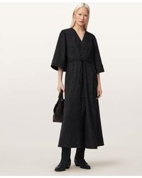 AllSaints - Polyester Diana Leopard Print Pleated Maxi Dress, /Us 2 - Lyst
