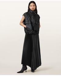 AllSaints - Polyester Jax Pleated Midi Skirt, /Us 0 - Lyst