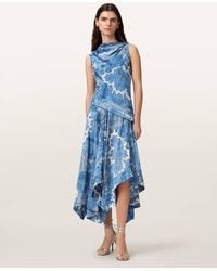 AllSaints - Prue Draped Asymmetric Midi Dress - Lyst