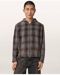 AllSaints - Santo Check Zip Up Hooded Shirt - Lyst