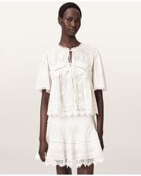 AllSaints - Lillith Embroidered Short Sleeve Top - Lyst