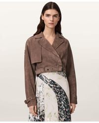 AllSaints - Ophelia Cropped Suede Jacket - Lyst
