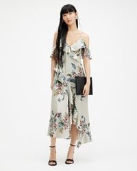 AllSaints - Orion V-neck Floral Print Midi Dress - Lyst
