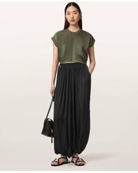 AllSaints - Mira Cropped Satin Drawcord T-Shirt - Lyst