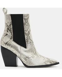 AllSaints - Ria Pointed Snake Leather Boots - Lyst