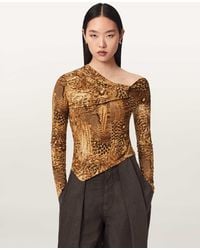 AllSaints - Arlie Long Sleeve Off-The-Shoulder Top - Lyst