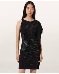 AllSaints Mika Pinstud-embellished Leather Mini Dress in Black | Lyst UK