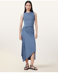 AllSaints - Rivi Draped Sleeveless Midi Dress - Lyst