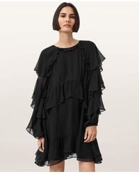 AllSaints - Lizzie Long Sleeve Frill Dress - Lyst