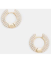 AllSaints - Pearl Beaded Chunky Hoop Earrings - Lyst