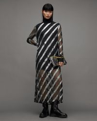 AllSaints Juela Sequin Striped Sweater in Grey | Lyst UK