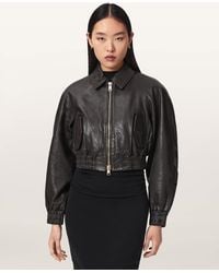 AllSaints - Anouk Cropped Leather Bomber Jacket - Lyst