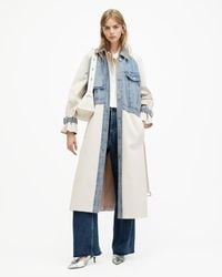 AllSaints - Dayly Denim Panelled Relaxed Trench Coat - Lyst