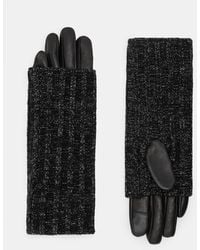 AllSaints - Zoya Knitted Cuff Leather Gloves,, /Gunmetal - Lyst