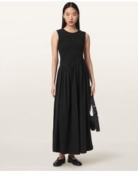 AllSaints - Luna Crinkle Cotton Midi Dress - Lyst